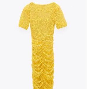 NWT Zara Yellow Embroidered Midi Dress